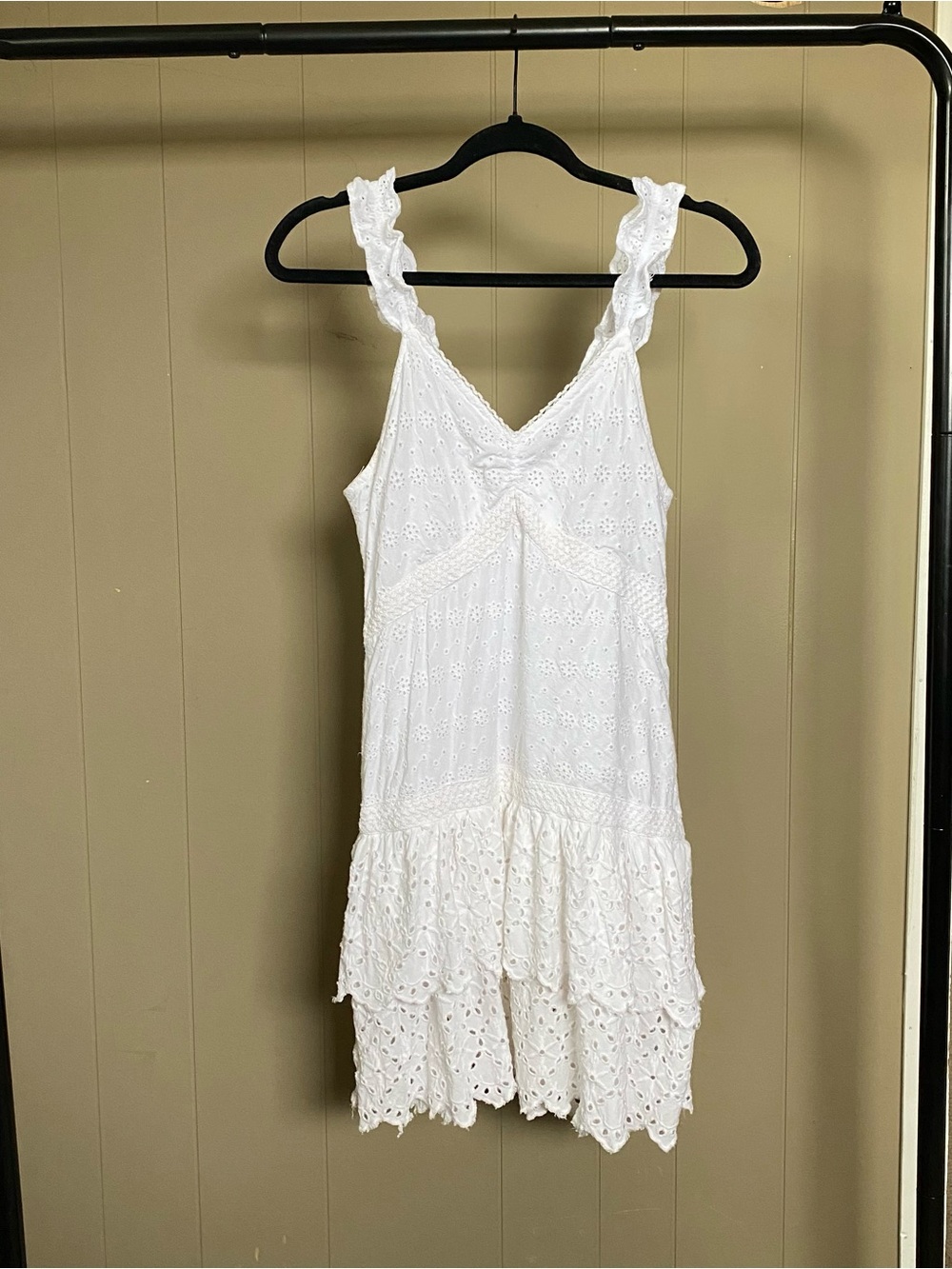 Sim & Sam White cotton Eyelet lace Tiered mini dress